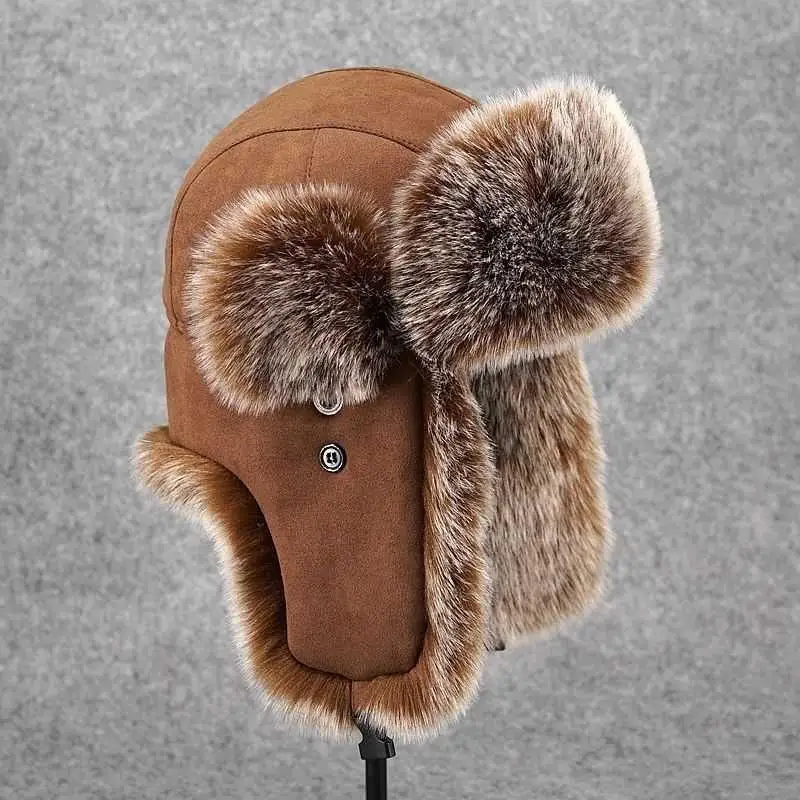 Winter Earflap Hat with Faux Fur Trim Windproof Warm Ski Cap for Men and Women Cold Weather Outdoor
