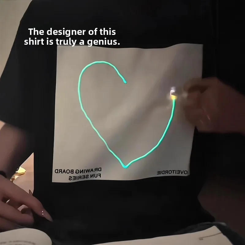 Luminous Painting Board Short Sleeve T-Shirt Fluorescent Green Couples' Clothing 520 Valentine's Day Men's Women's Glowing Cl...