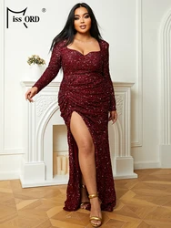 Missord-Robe de soirée à sequins pour femme, manches longues, fendue sur la cuisse