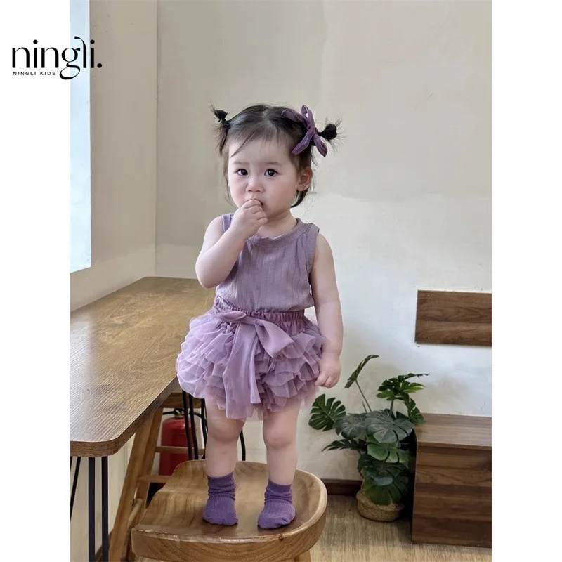 

Girls Summer New Set Baby Girl Vest Top Cute Puffy Cake SkirttutuTwo-piece Skirt Set