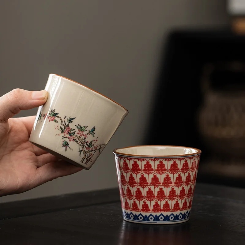 Beige Ru Kiln Calligraphy Ceramic Cup Small Household Personal Kung Fu Tea Bowl Portable Home Daily Tea Brewing Drink Tableware