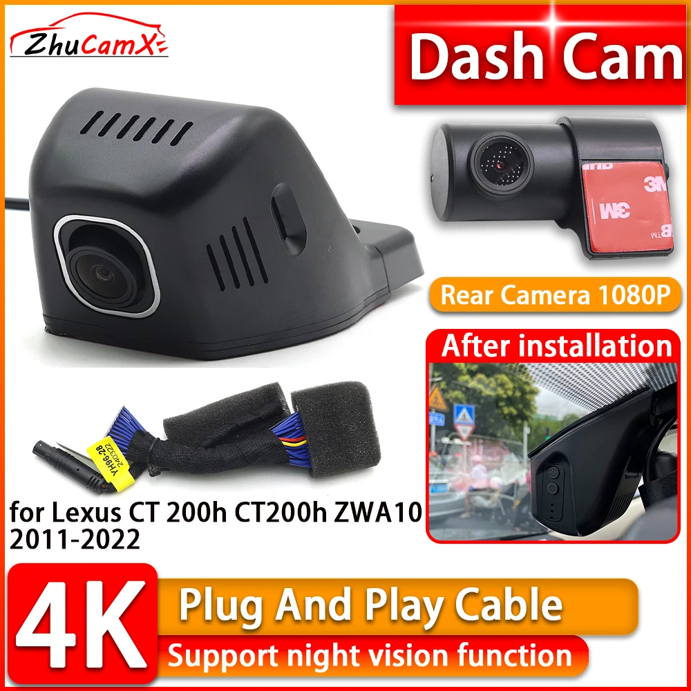 Cámara para Auto Wi-Fi 4K para Lexus CT 200h CT200h ZWA10 2011-2022, DVR Delantera y Trasera, Conexión Plug and Play, Grabador de Video con Visión Nocturna