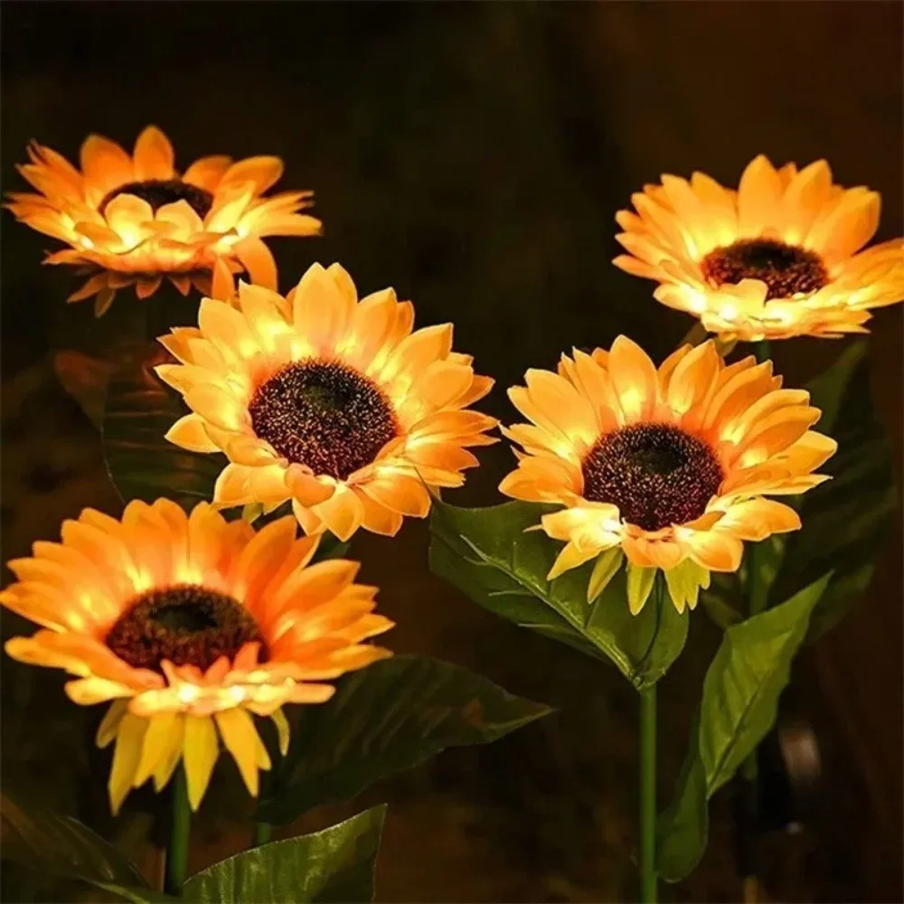 New Solar Powered Sunflower Lawn Lamp Waterproof Simulation Design LED Landscape Light Stake Light Lawn Decoration