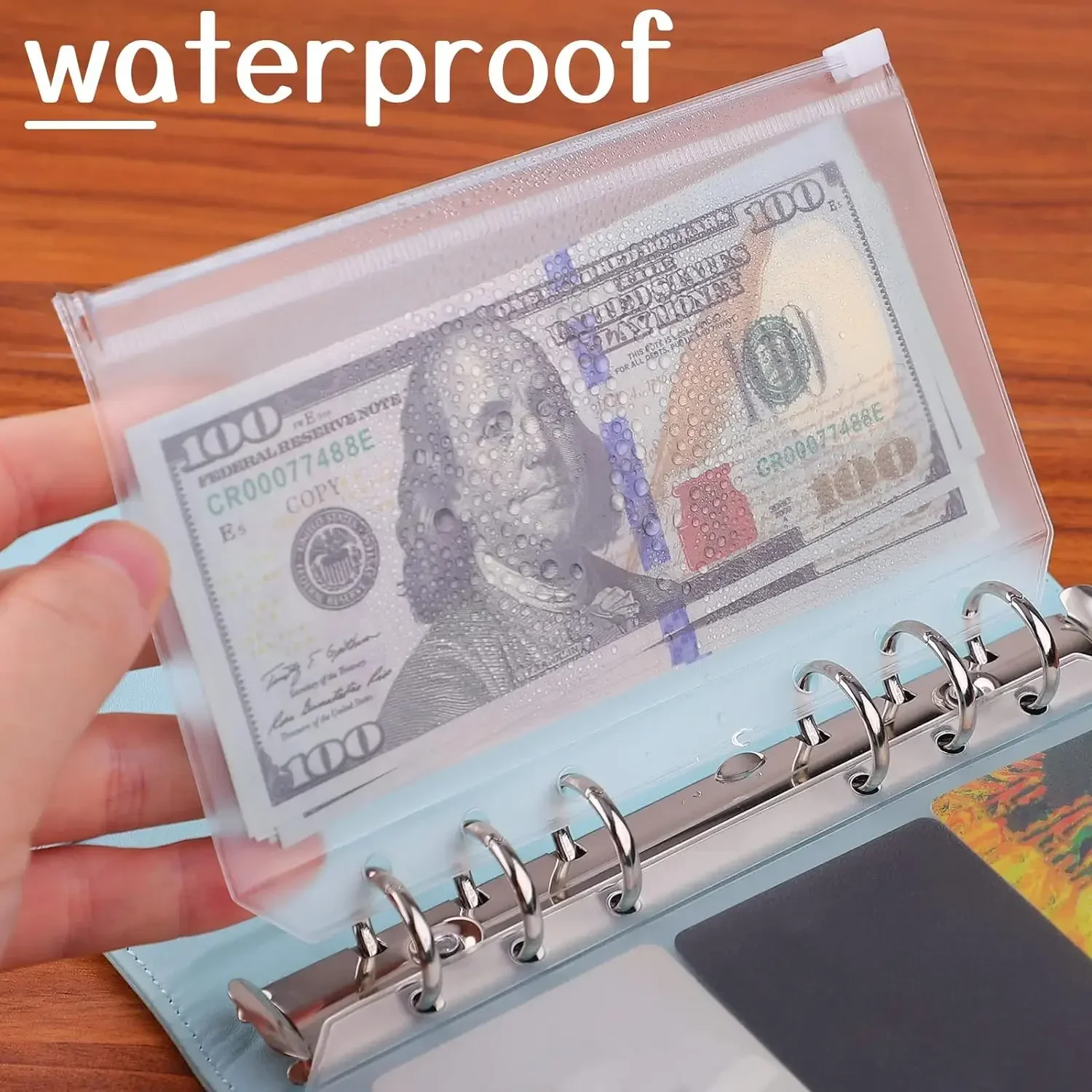 Waterproof For Binder Notebook Planner Zipper Binder Pockets PVC Cash Budget Envelopes Loose Leaf Bag 6-Hole for A6