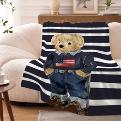 Bed Blanket Sofa Winter Warm P-Polos Bear Cool Knee Fleece Camping Nap Flannel Fluffy Soft Blankets King Size Microfiber Bedding