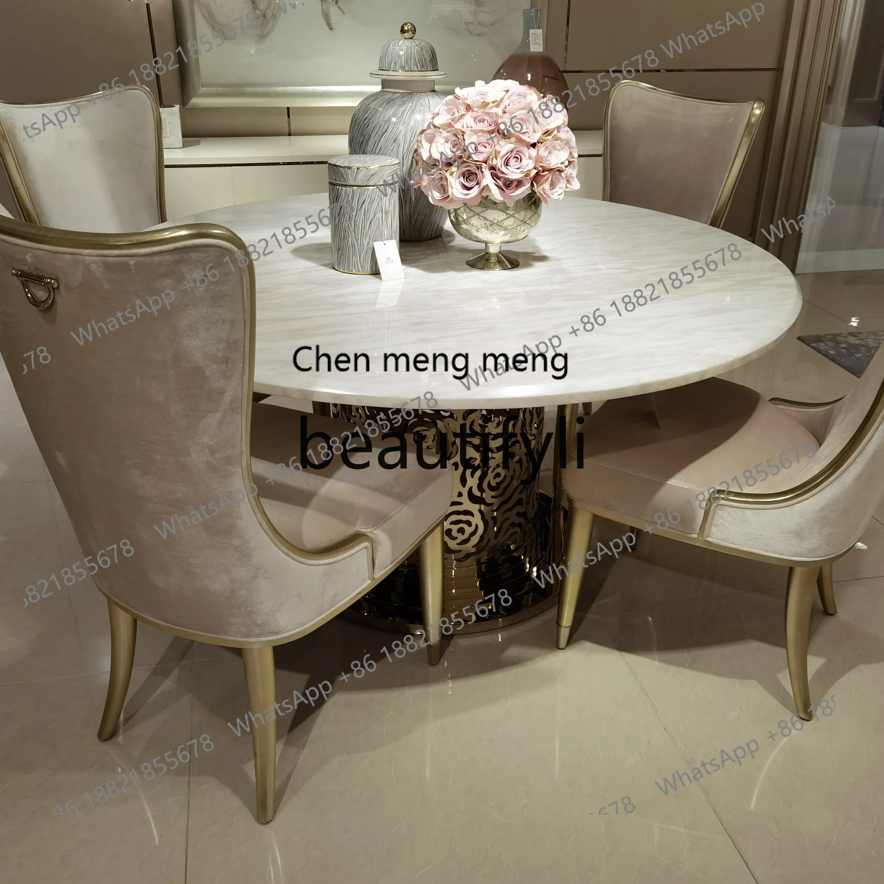 z183  Light luxury dining table Modern fashion simple dining room furniture Stainless steel bottom frame Round dining table