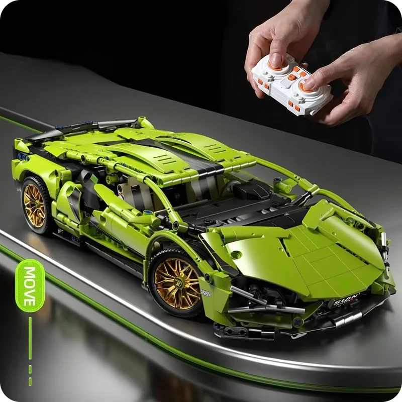 1280 PCS Tec 1:14 green Racing Sports car building blocks Assemble brick car toys for girls birthday presents Christmas presents