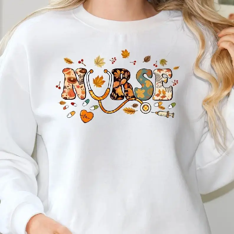 

Thanksgiving Nurse Sweatshirt Long Sleeves Stylish Aesthetic Pullover Y2K Graphic Hoodies Crew Neck Unisex Casual Daily Wear