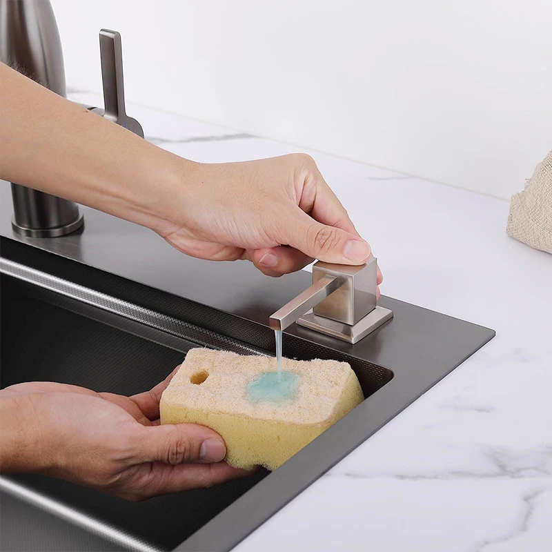 500ml Large Capacity Stainless Steel Square Pump Head Liquid Soap Dispenser Kitchen sink Pressure Counter 360° Free Rotation