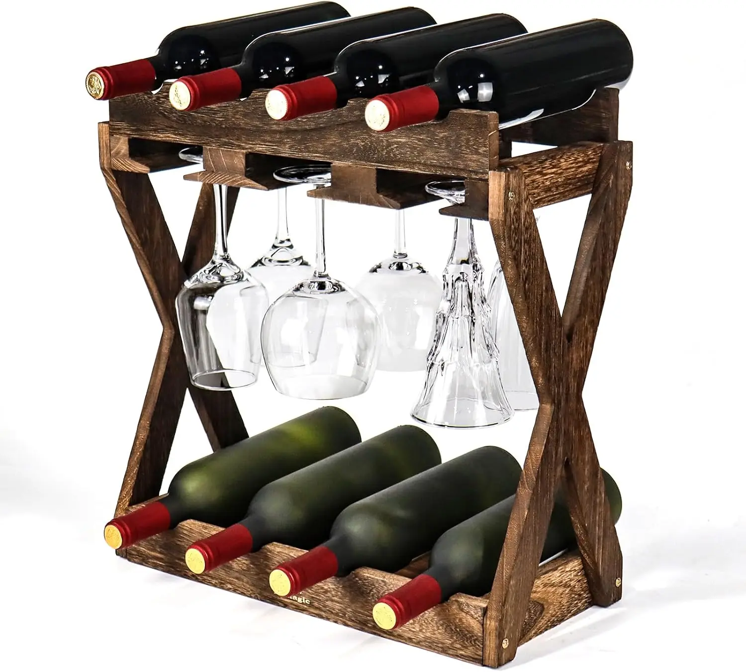 

3-in-1 Countertop Wine Rack Holds 8 Bottles, 6 Glasses & Tools | Durable Wooden Decor for Kitchen, Dining, Living Room
