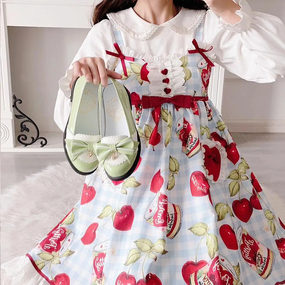 Japanese sweet lolita shoes kawaii girl round head flat heel shallow mouth kawaii shoes cosplay loli daily single shoes