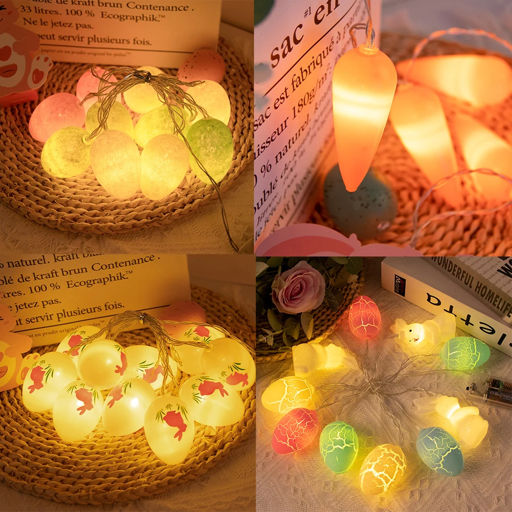 

Easter Egg Rabbit Carrot Chick LED String Lights Battery Powered Easter Fairy Lights Kids Easter Home Party Room Decorations