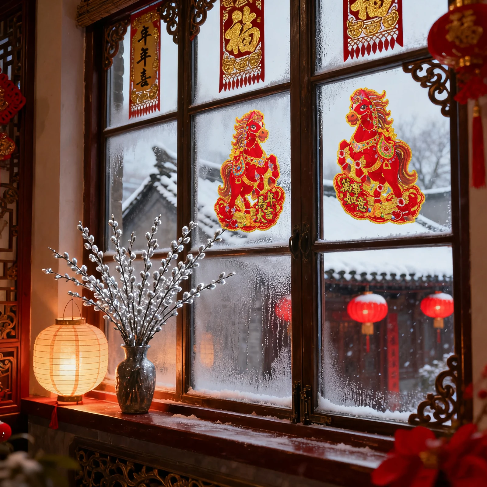 

2pcs Year Of Horse Chinese New Year Door Banner Window Stickers Spring Festival Wall Decor Lunar Door Decorations Home Holiday