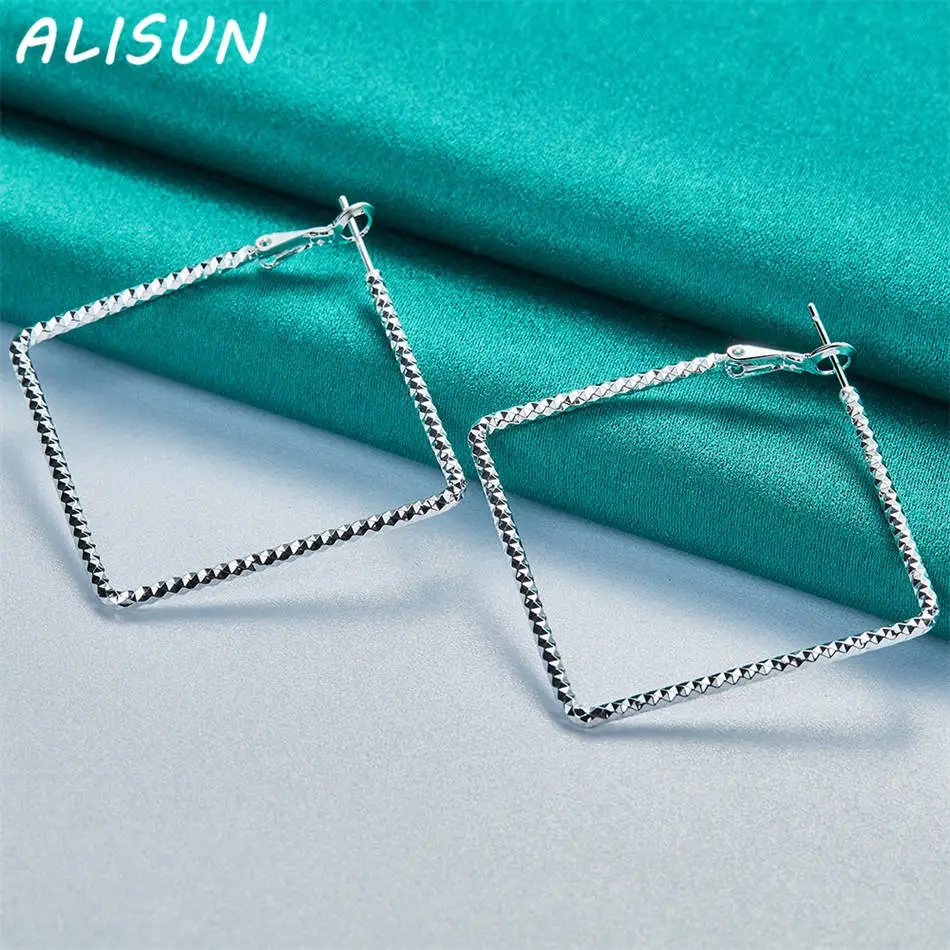 ALISUN 925 فضة 50 مللي متر ساحة هوب أقراط للنساء مجوهرات الأزياء سحر نعمة الزفاف المشاركة اكسسوارات