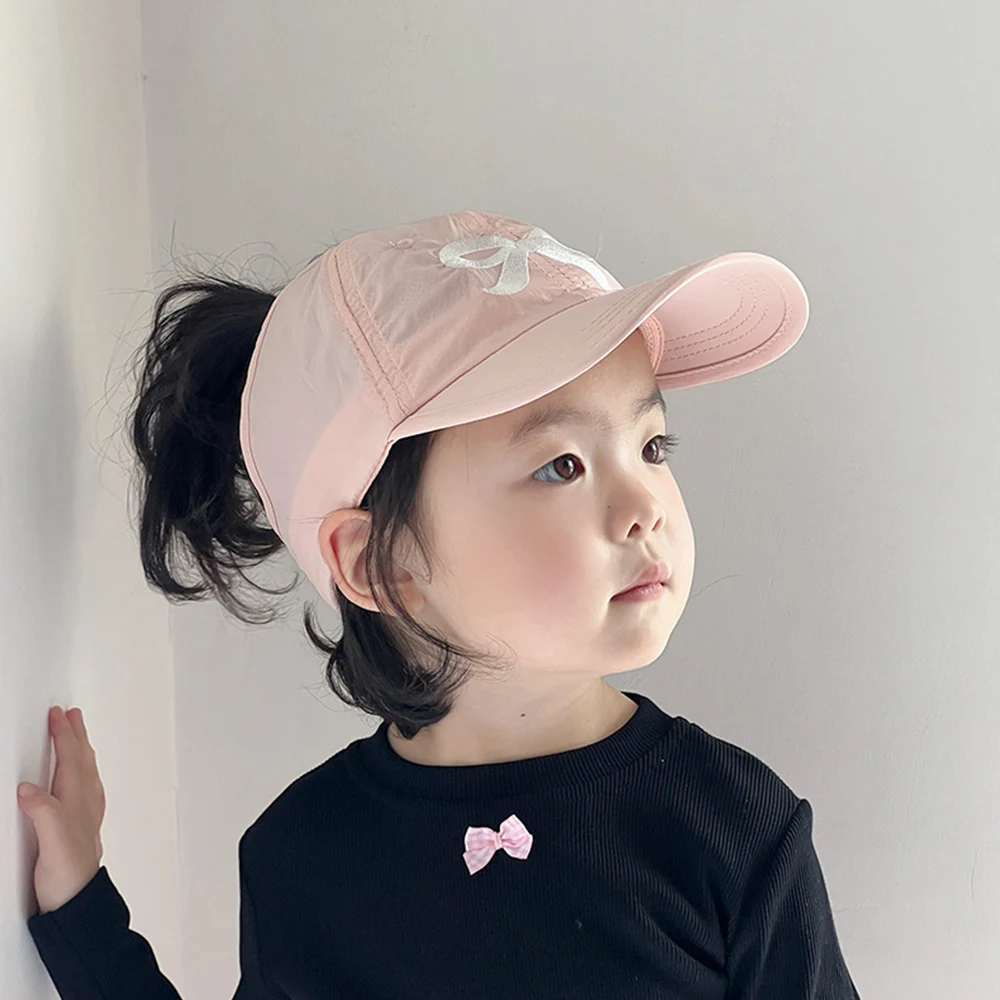 New Children Bow Baseball Cap Solid Color Quick Drying Sun Hat Embroidery Bowknot Adjustable Hats Summer Girls Breathable Caps