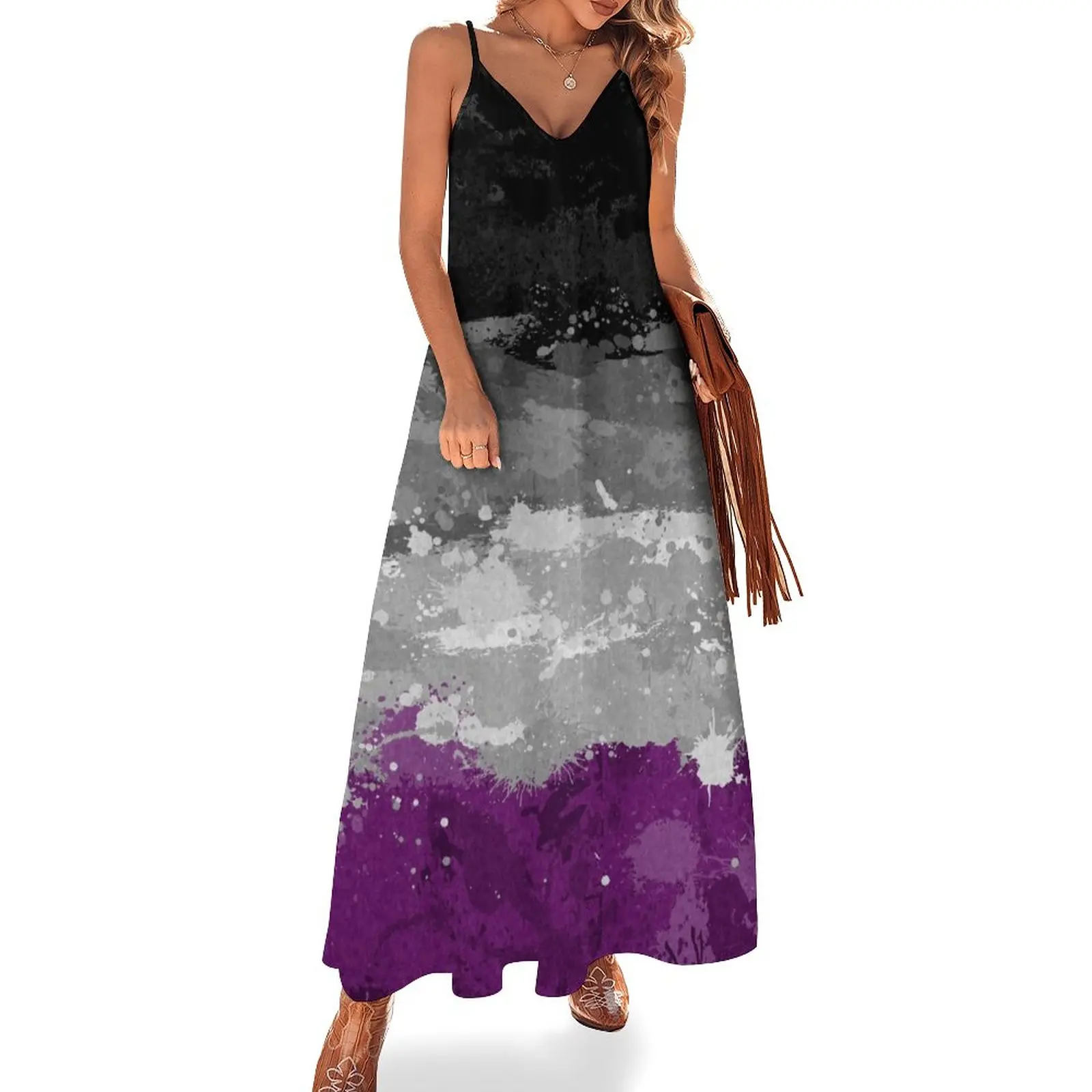 Abstract Paint Splatter Asexual Pride Flag Pattern Sleeveless Dress Women long dress summer dress for women 2023