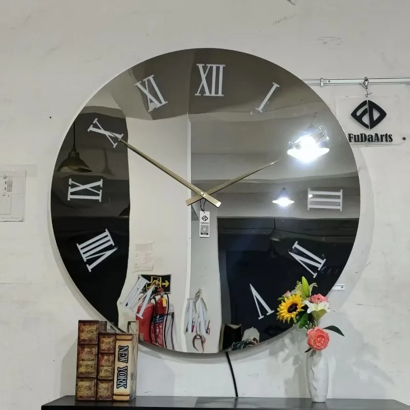 80 cm indoor with LED night light glass living room wall clock mirror home hotel decoration large clock dropshipping DDP