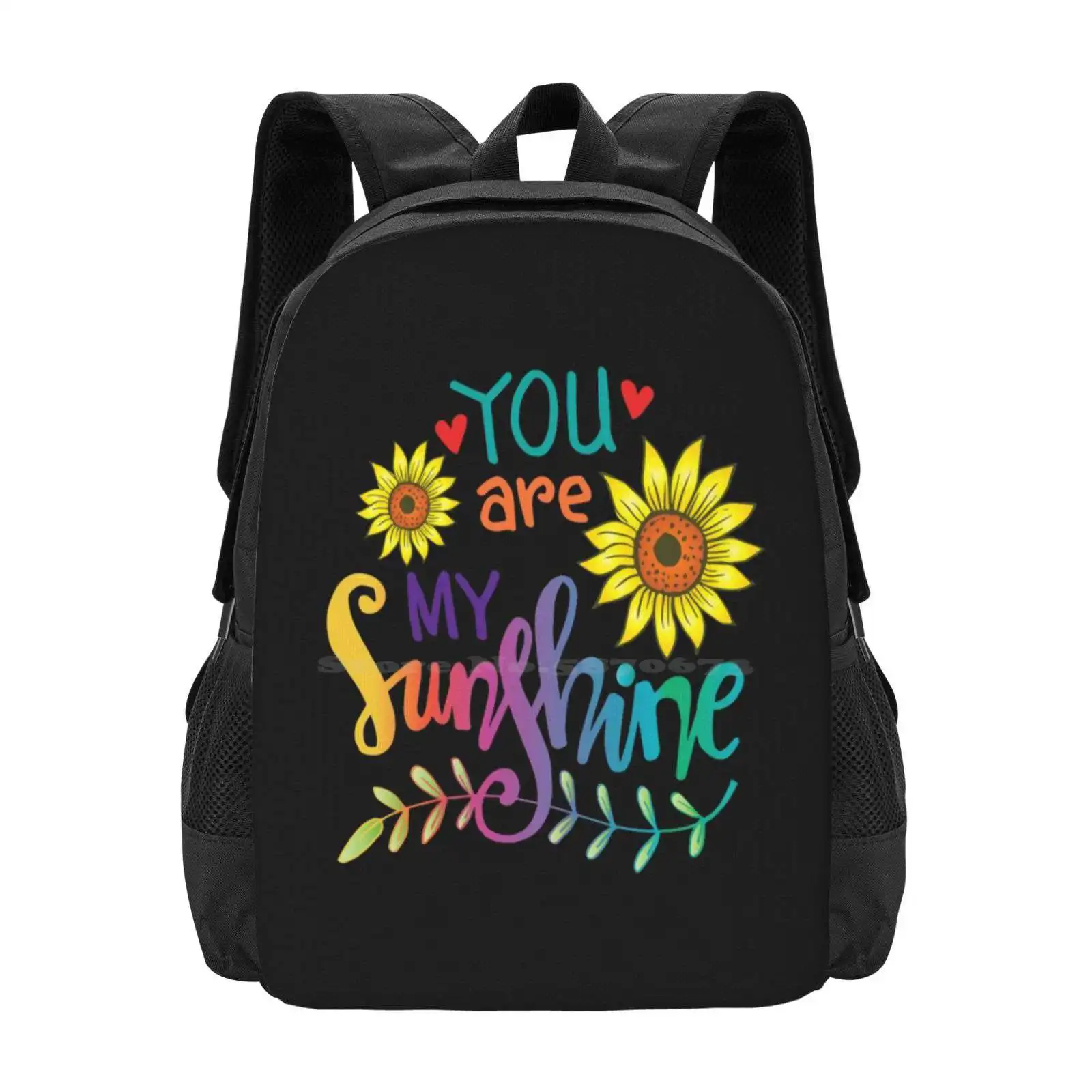 

You Are My Sunshine School Bags Travel Laptop Backpack Yellow Song Happy Love Cute Summer Handwritten Lyrics Sunflower Sunny