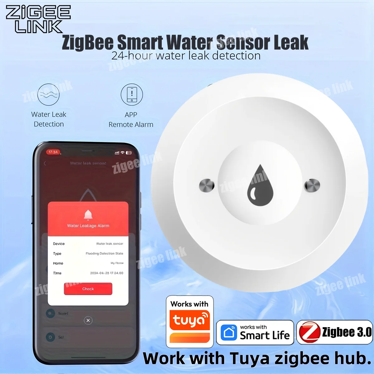 Water Leak Sensor ZigBee 3.0 Tuya Leak Detector Smart Home Flood Water Leakage Detector Alarm Need Zigbee Gateway