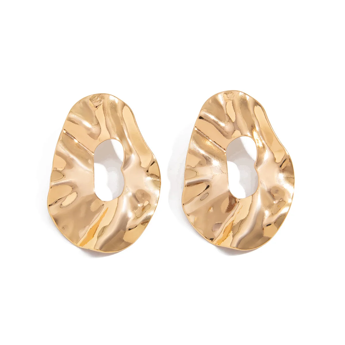 Glossy Irregular Hollow Out Round Stud Earrings for Women Trendy Metal Geometric Piercing Earrings 2025 New Jewelry Gift