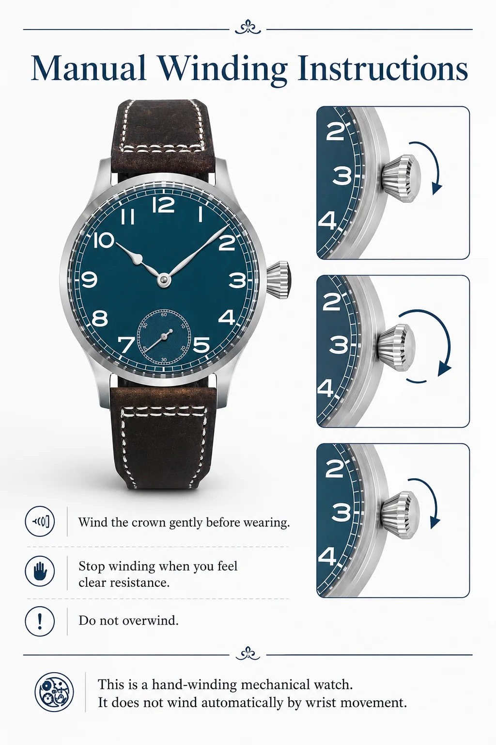 CORGEUT ST3621 Mechanische Handaufzugsuhr für Herren 42mm Saphirglas Vintage Pilotenuhr 316L Stahl Lederarmband Kleine Sekunde – Detail 5