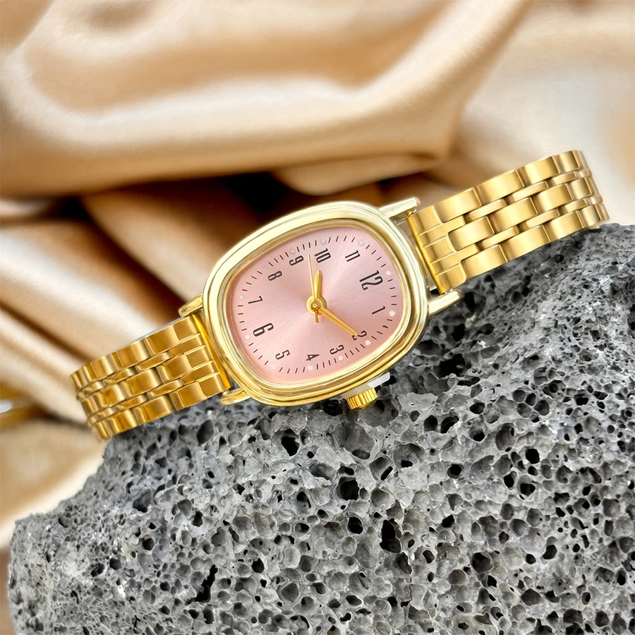 Minimalist Watch for Women: Gold Bean-Shaped Dial Slim Stainless Steel Band Delicate Simple Wrist Watch view 5