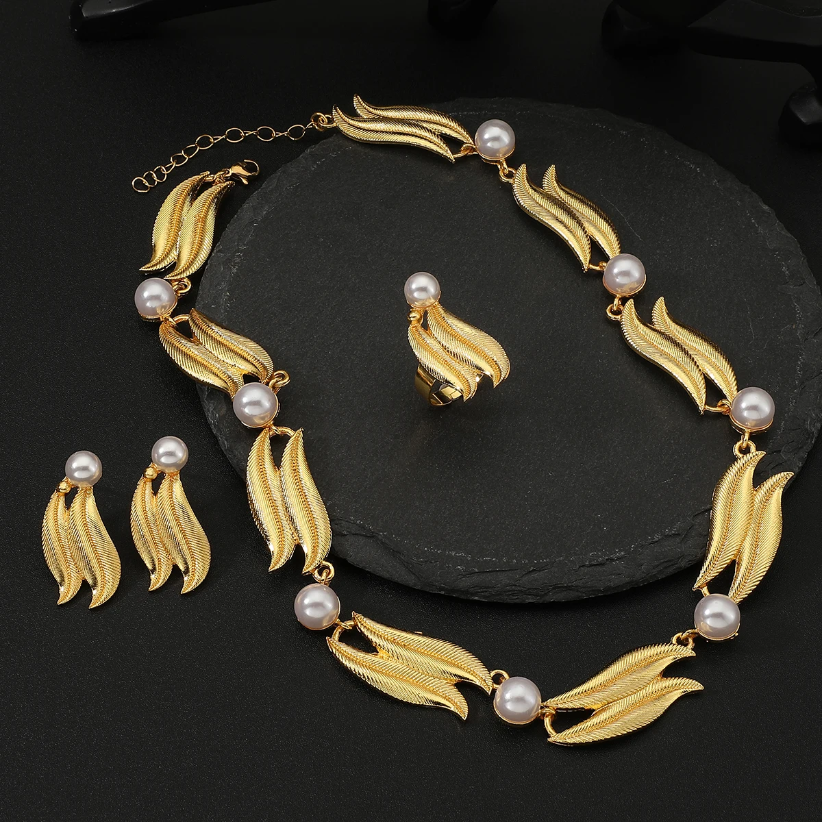 Elegant luxury Water drop full of zircon sparkling necklace earrings ring women\'s jewelry set  Wedding Jewelry For Bride
