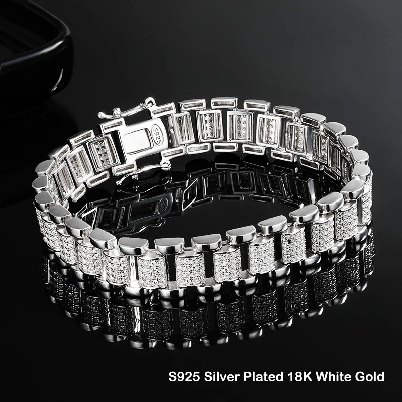 EWYA 2024 Original Full 1mm D Color Moissanite Diamond Cuban Link Bracelet For Men Women Unisex 925 Silver 10mm Wrist Bracelets