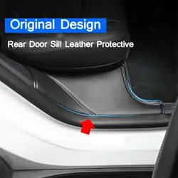 2Pcs for Tesla Model Y High Quality Leather Rear Door Sill Protector Sticker Anti Kick Pad Trim Rear Door Sill Protective Cover