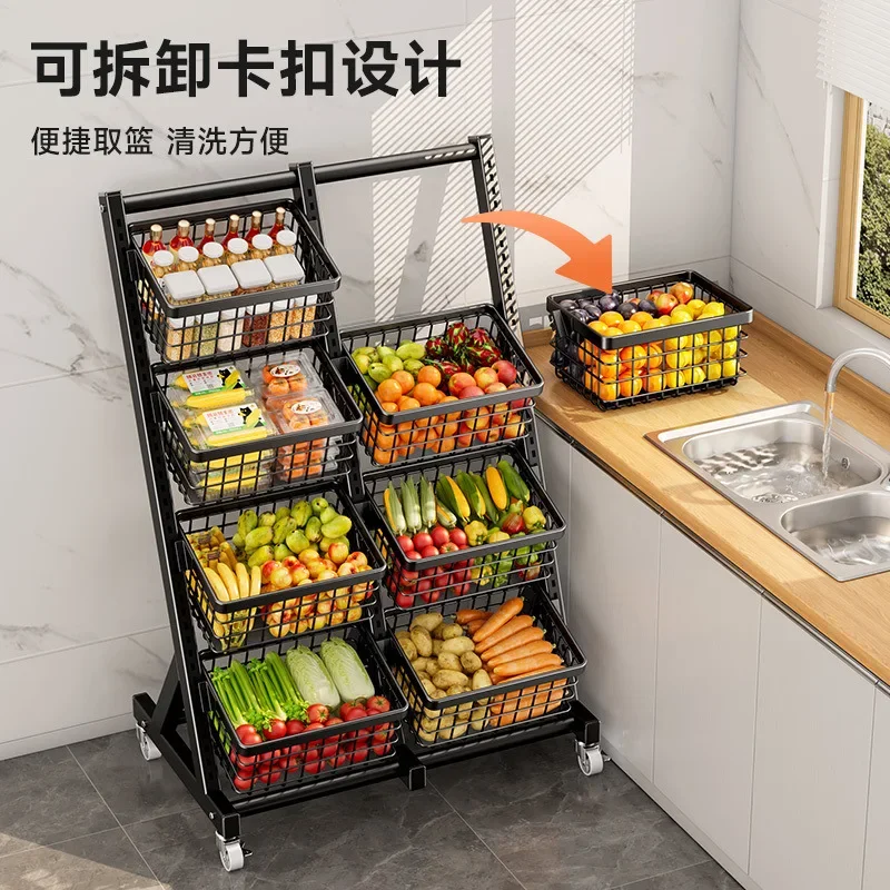 Küche, Regal, Boden, mehrschichtig, Haushalt, Trolley, Gemüsekorb, Multifunktion