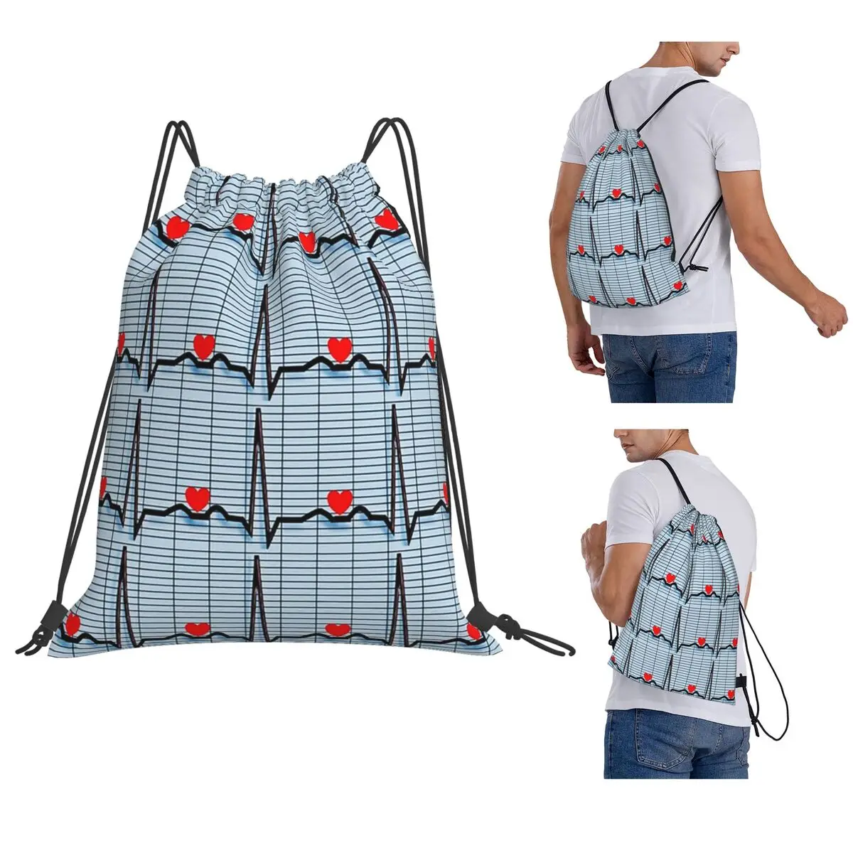 EKG Cardiac Rhythm Strips Backpacks Portable Drawstring Bags Sundries Bag Book Bags for Man Woman School