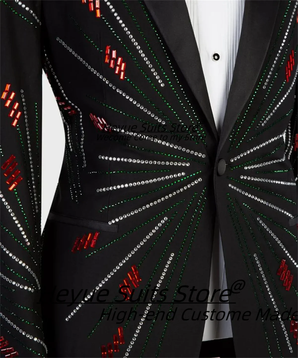 Luxuly Fashion Silver/Red Stoned Men Suits Customized Slim Fit Peak Lapel Groom Wedding Tuxedos Male Prom Blazers Ropa Hombre