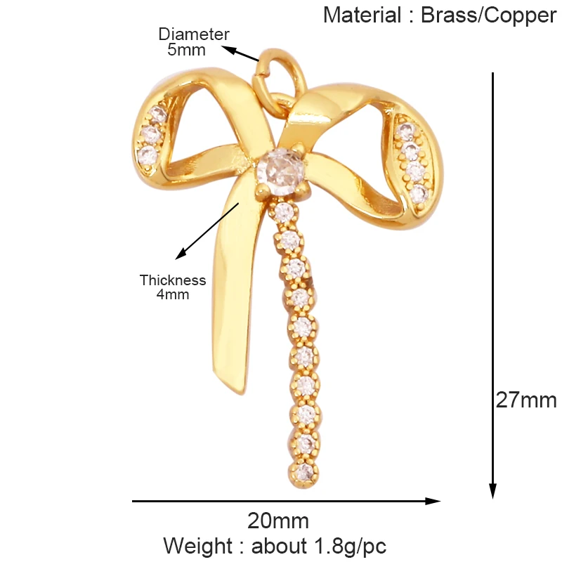Подвеска с бантом и кубическим цирконием, позолоченная цепочка 18 карат, браслет «сделай сам», ювелирные изделия ручной работы, аксессуары для изготовления, K61