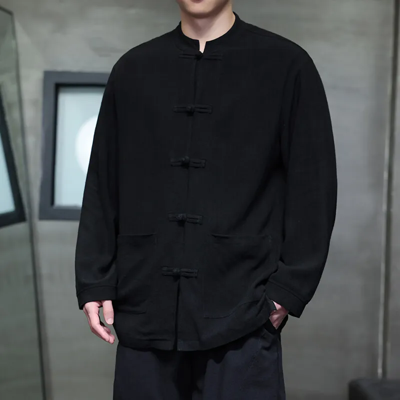 2025 Men Chinese Style Shirts Traditional Kung Fu Tai Chi Cotton Linen Tang Suit Uniform Shirt Male Blouses Jacket Clothing
