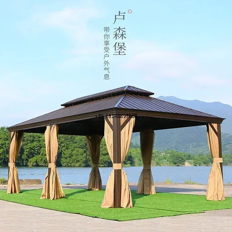 Outdoor pavilion, outdoor home garden, tatami terrace design, simple aluminum alloy pavilion wooden house on the roof