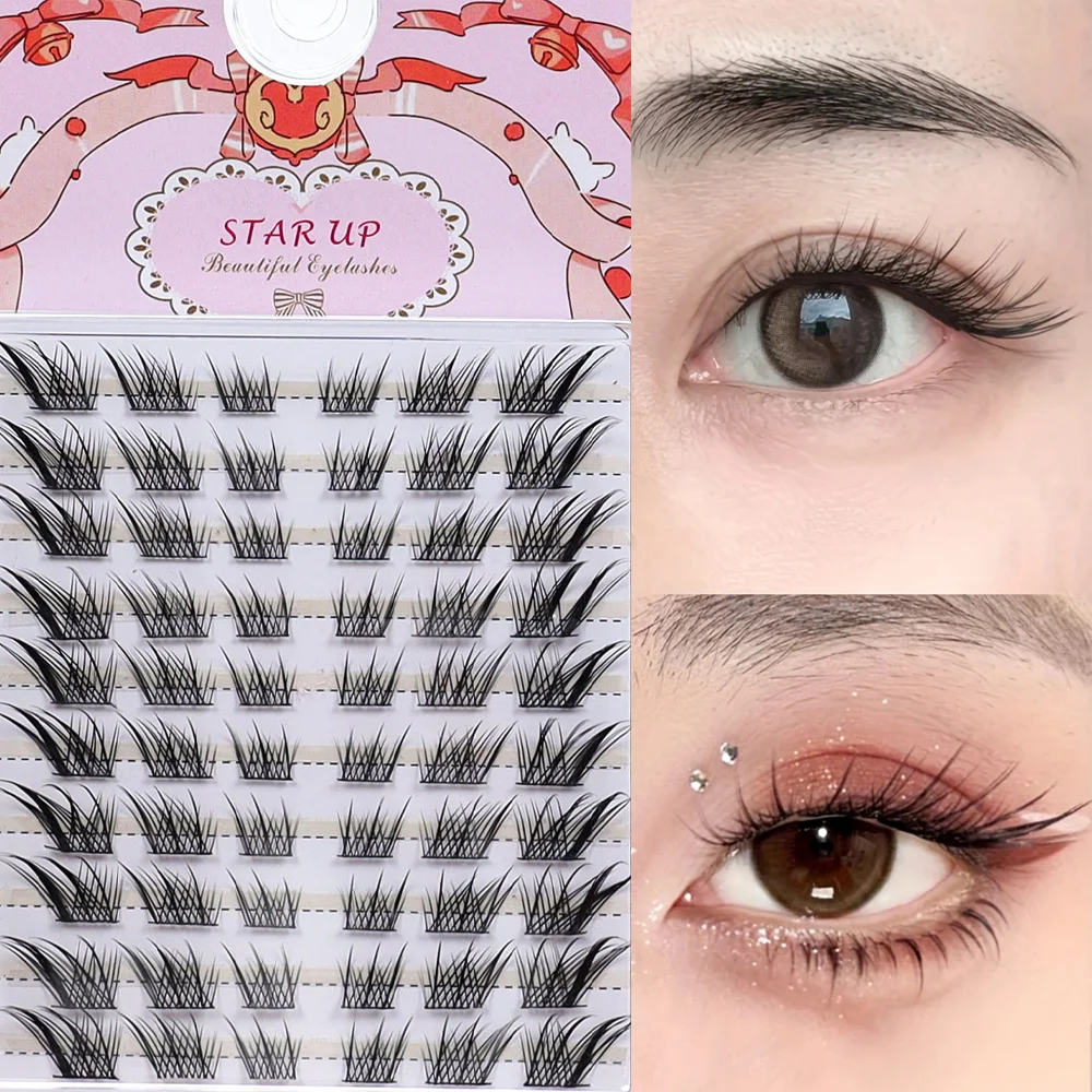 60 자연 속눈썹 클러스터 DIY 속눈썹 확장 Wispy 3D 고양이 눈 속눈썹 클러스터 C 곱슬 단일 속눈썹