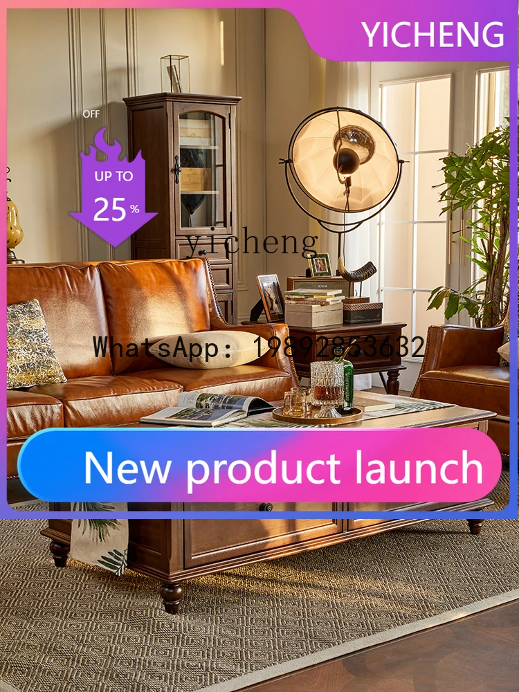 

TT simple rural walnut wood all solid wood long coffee table living room furniture four drawers