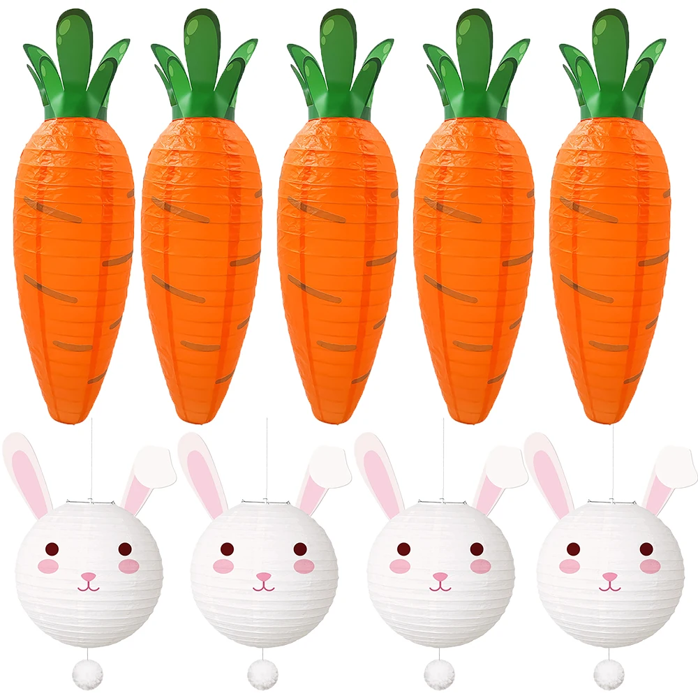 Easter Carrot Lanterns Paper Bunny Carrot Rabbit Hanging Lantern Folding Lampshades Happy Easter Party Diy Decorations Supplies