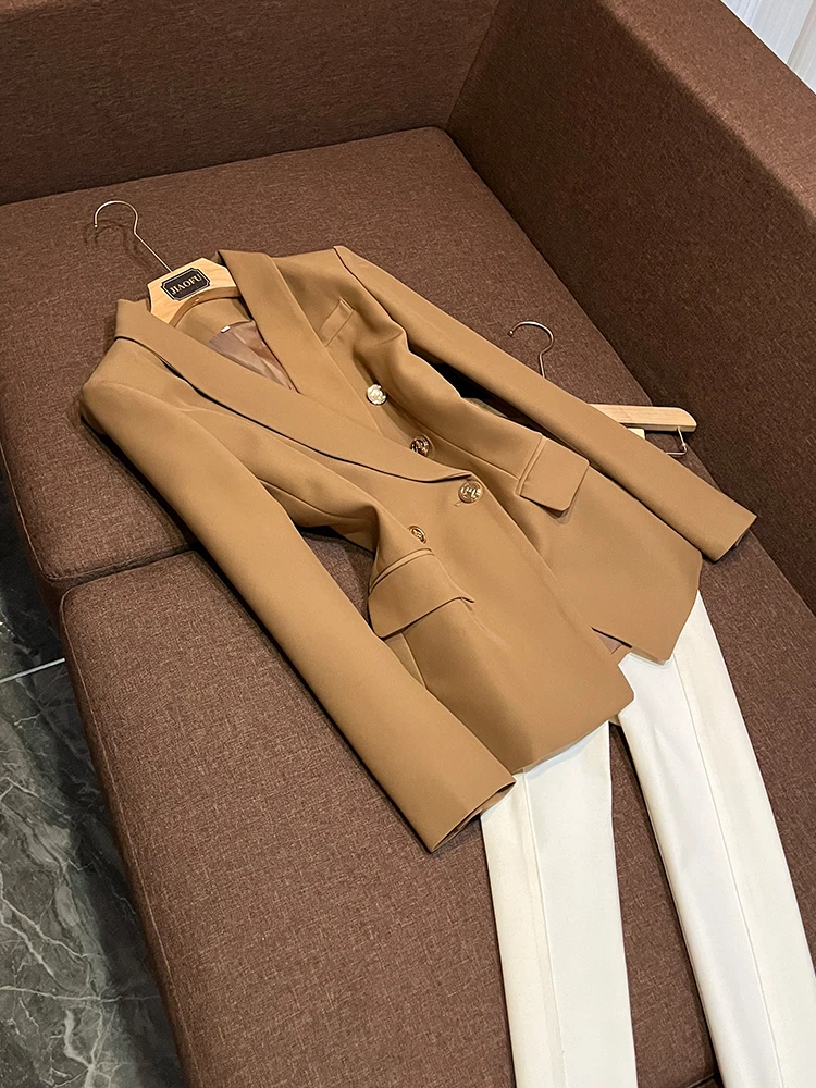 

Коричневое пальто Ele на заказ с застежкой на талии, женский двубортный костюм Long Sve с дизайном Profional Commute Sle