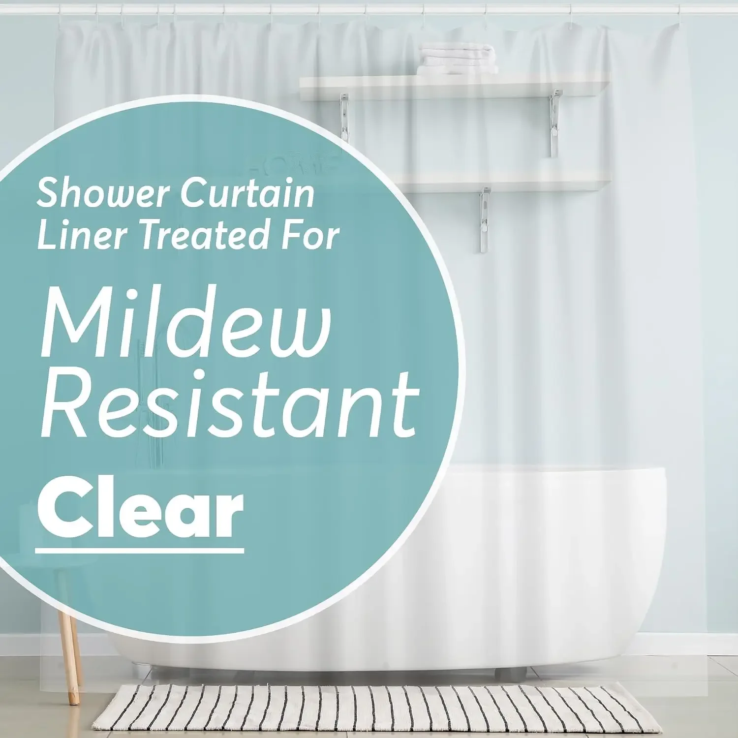 Shower Curtain – 72 x 84 PEVA Premium Shower Curtain with Rustproof Metal Grommet and 3 Magnetic Weights – Odor Free and Compatible with Standard Showers, Clear
