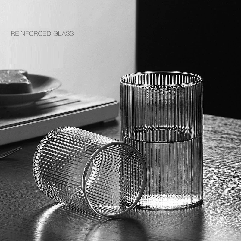 Nordic Ribbed Glass Cup 320ml 10oz 460ml 13oz Heat Resistant Straight Striped Glass Iced Latte Japanese Vertical Coffee Mug