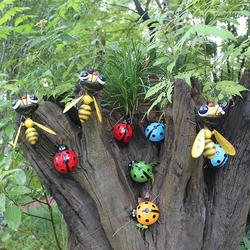 Wrought Iron Ant Grasshopper ladybug Ornaments Garden Wrought Iron Decoration Potted Ornaments Kids Toys Play House Cute Gift