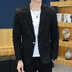 High Quality New Fashion Korean Version Small Suit Male Teenagers Knit Flow Suger Casual Coat Slim Fashion Single Top  Blazer