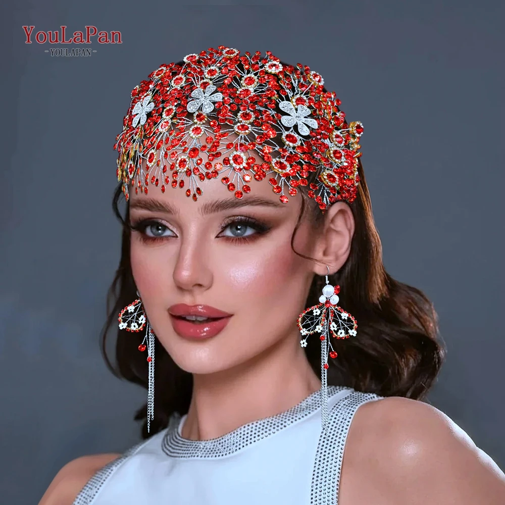 

YouLaPan Wedding Crown Luxury Rhinestone Bride Headdress with Earring Set Bridal Tiara Flower Headband Hair Accessories HP240