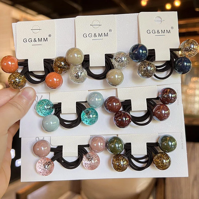 

2 шт. Новые детские аксессуары для волос: резинки для волос с цветными бусинами, милые волшебные бусины, женские резинки для волос