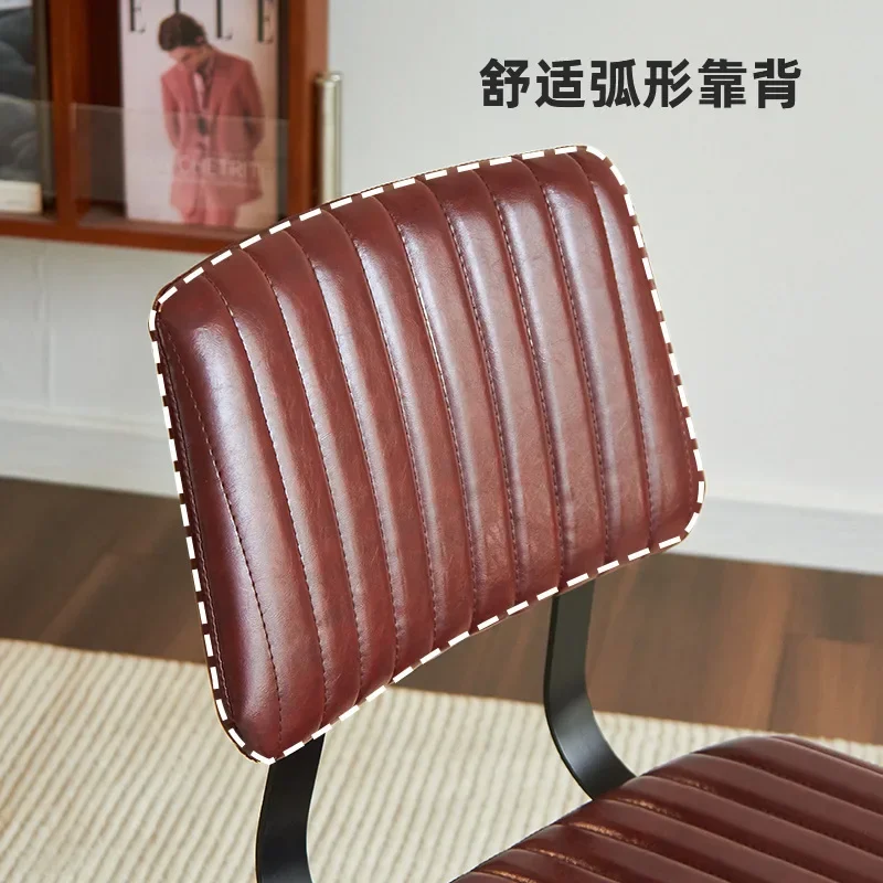 Leather Art Retro Soft Bag Iron Art Restaurant Dining Chair Commercial Cafe Bar Reception Negotiation Leisure Chair