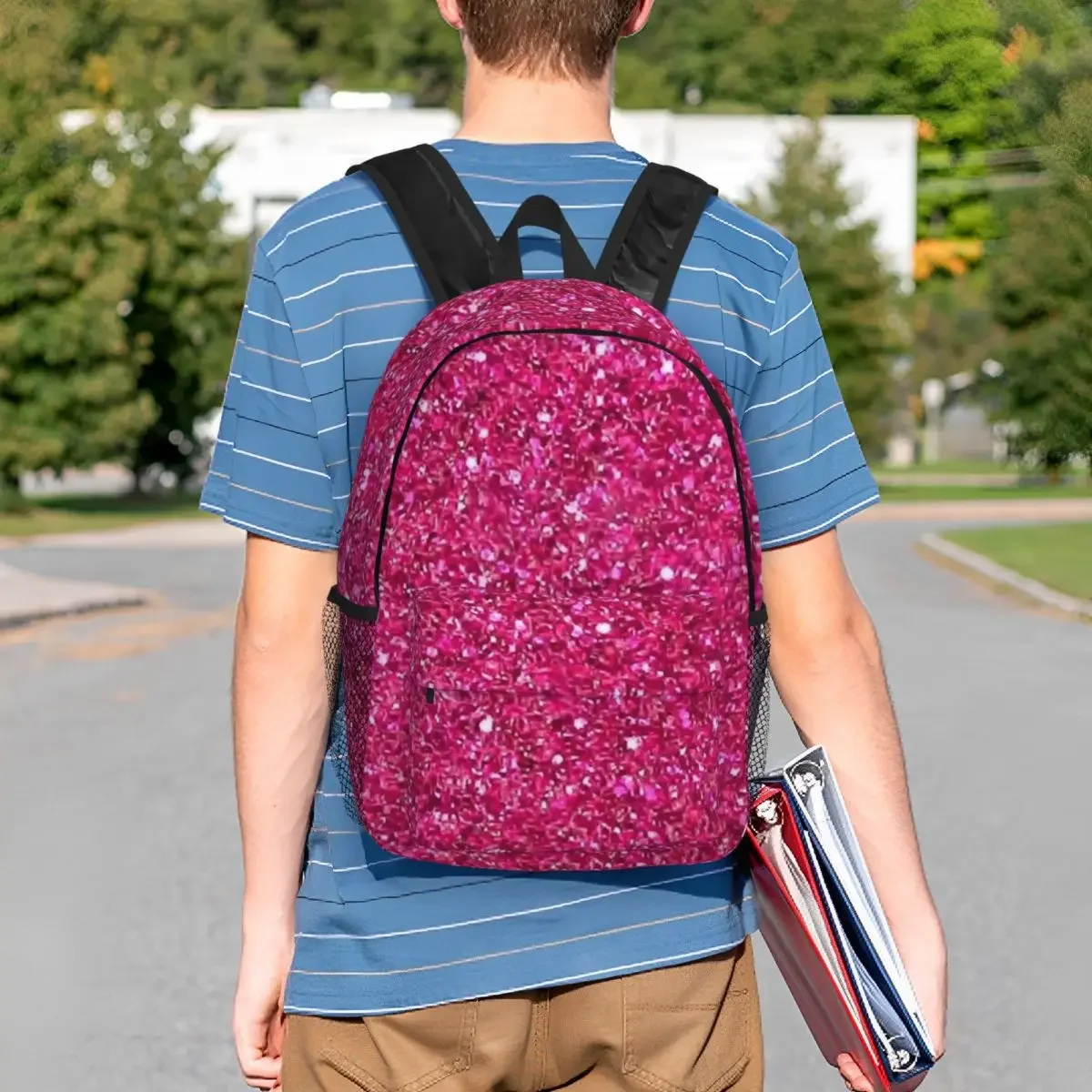 Bubblegum Pink Glitter Backpacks Teenager Bookbag Casual Students School Bags Laptop Rucksack Shoulder Bag Large Capacity