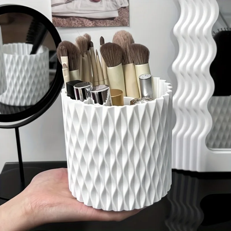 360 °   회전식 메이크업 정리함 - 대용량 화장품 보관 케이스 - 립스틱, 브러쉬용 플라스틱 브러쉬통