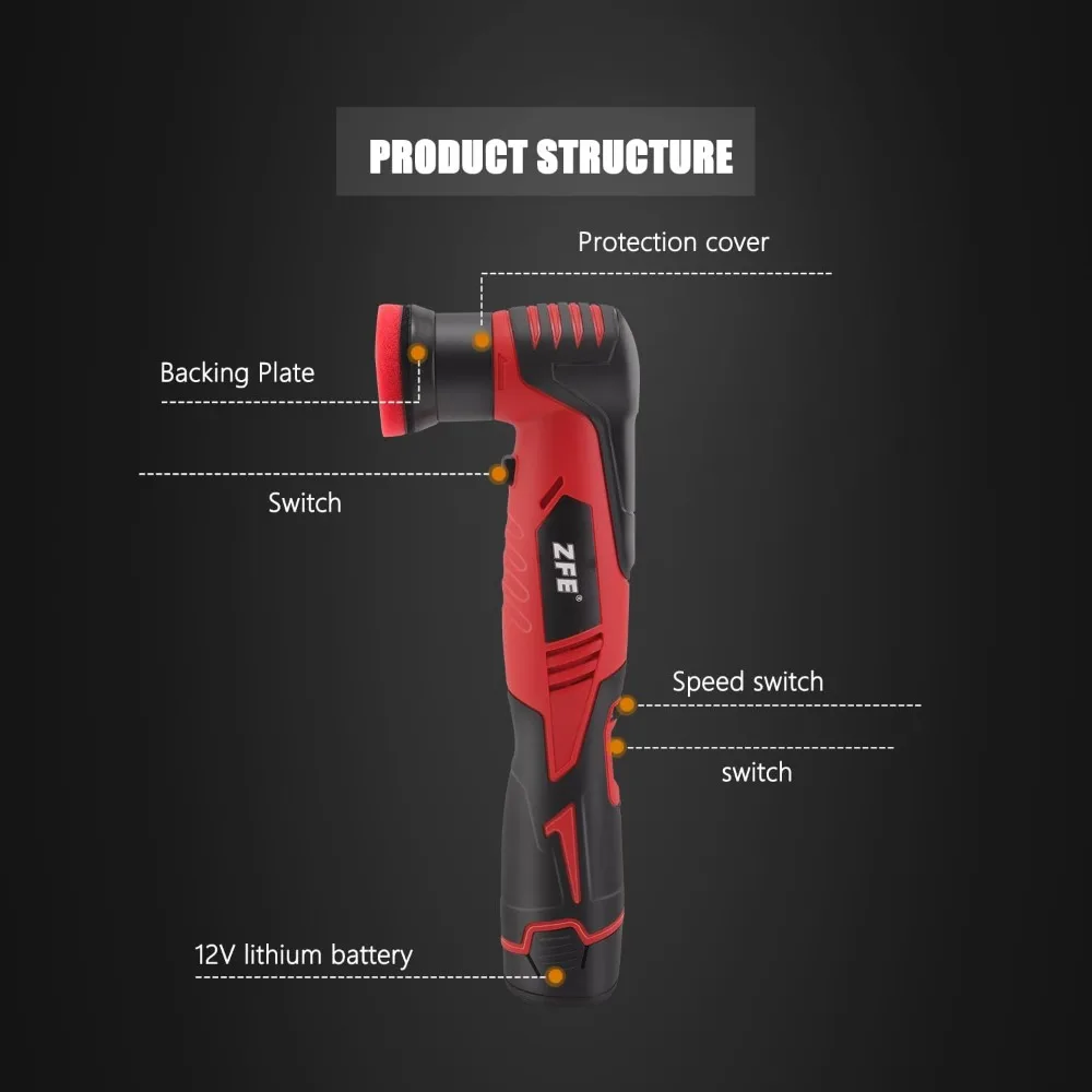 آلة تلميع السيارة الصغيرة ذات السرعة المتغيرة 12 فولت، آلة تفصيل السيارة، بطاريات قابلة لإعادة الشحن، ملمع لتفصيل السيارة