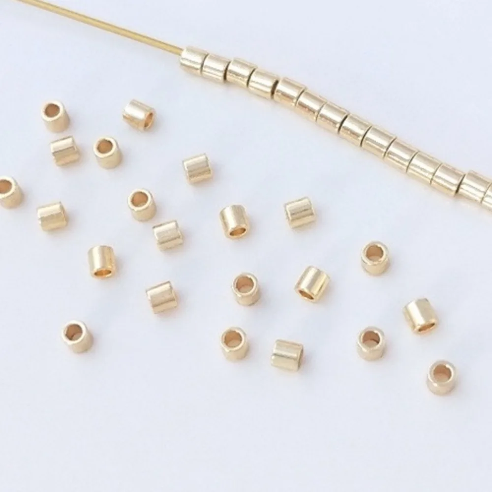 

[Not Flattened] Copper Bead 14K Gold Color 2mm Thick Round Tube Separator Bead Handmade Beaded Tube DIY Jewelry Loose Bead